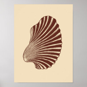 Scallop Shell Block Print, Brown and Beige Poster