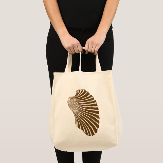 Scallop Shell Block Print, Brown and Beige Tote Bag (Voorkant (product))