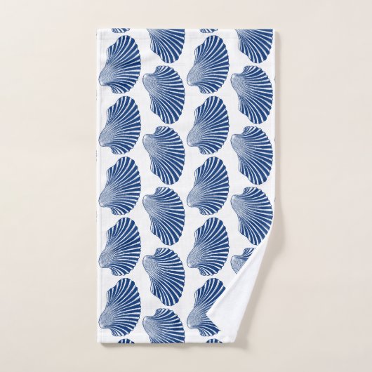 Scallop Shell Block Print, Cobalt Blue en White Bad Handdoek (Handdoek)