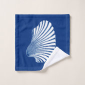 Scallop Shell Block Print, Cobalt Blue en White Bad Handdoek (Wasdoekje)
