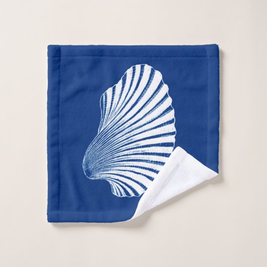 Scallop Shell Block Print, Cobalt Blue en White Bad Handdoek (Wasdoekje)