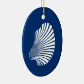 Scallop Shell Block Print, Cobalt Blue en White Keramisch Ornament (Rechts)