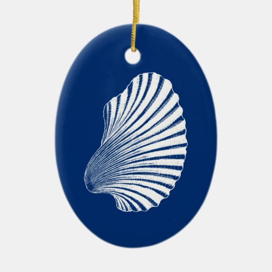 Scallop Shell Block Print, Cobalt Blue en White Keramisch Ornament (Voorkant)