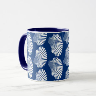 Scallop Shell Block Print, Cobalt Blue en White Mok