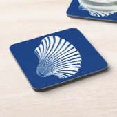 Scallop Shell Block Print, Cobalt Blue en White Onderzetter (Linkerzijde)