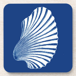 Scallop Shell Block Print, Cobalt Blue en White Onderzetter