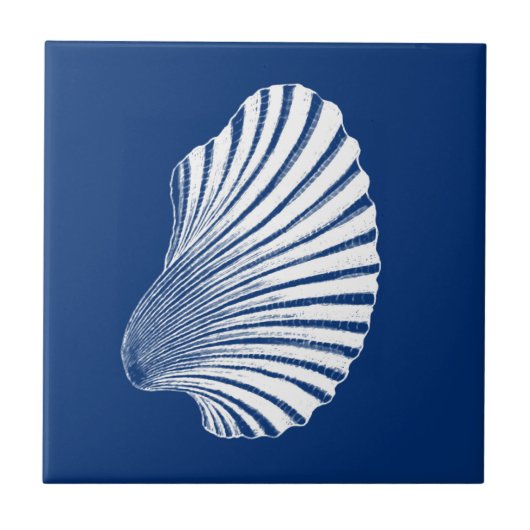 Scallop Shell Block Print, Cobalt Blue en White Tegeltje (Voorkant)