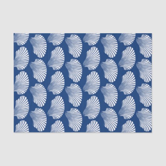 Scallop Shell Block Print, Cobalt Blue en White Tissuepapier (Voorkant)