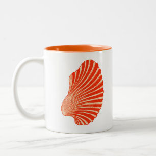 Scallop Shell Block Print, Coral Oranje en White Tweekleurige Koffiemok