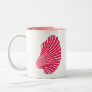 Scallop Shell Block Print, Coral Pink en White Tweekleurige Koffiemok