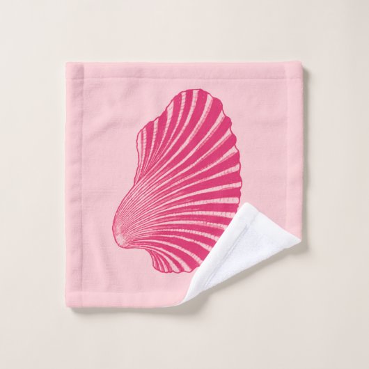 Scallop Shell Block Print, Fuchsia and Bleek Pink Bad Handdoek (Wasdoekje)