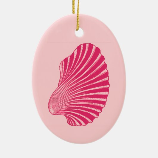 Scallop Shell Block Print, Fuchsia and Bleek Pink Keramisch Ornament (Achterkant)