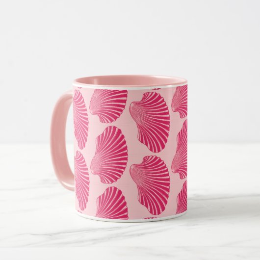Scallop Shell Block Print, Fuchsia and Bleek Pink Mok (Voorkant links)
