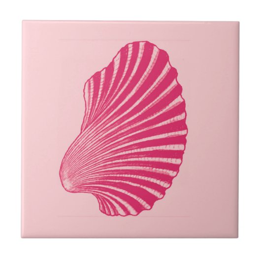 Scallop Shell Block Print, Fuchsia and Bleek Pink Tegeltje (Voorkant)