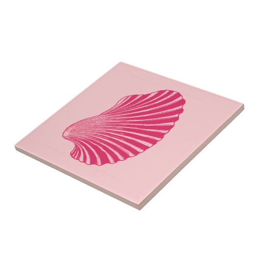 Scallop Shell Block Print, Fuchsia and Bleek Pink Tegeltje (Zijkant)