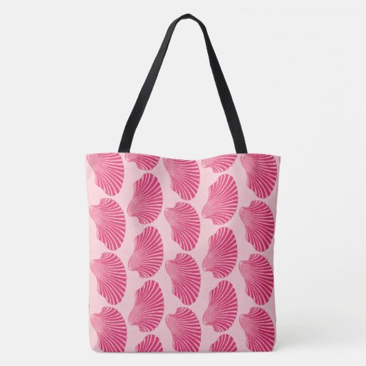 Scallop Shell Block Print, Fuchsia and Bleek Pink Tote Bag (Achterkant)