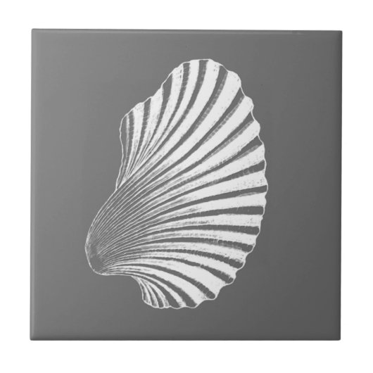 Scallop Shell Block Print, Grey and White Tegeltje (Voorkant)