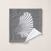 Scallop Shell Block Print, grijs / grijs en wit Bad Handdoek (Wasdoekje)