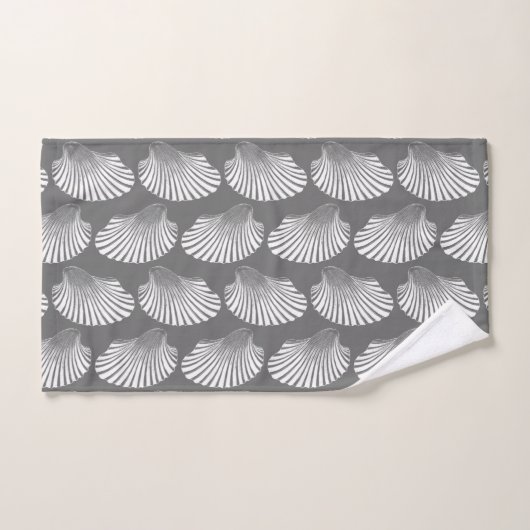 Scallop Shell Block Print, grijs / grijs en wit Bad Handdoek (Handdoek)