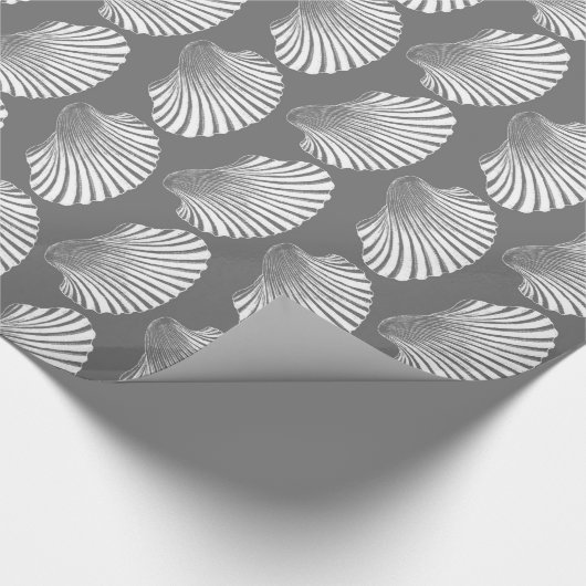 Scallop Shell Block Print, grijs / grijs en wit Cadeaupapier (Hoek)