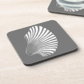 Scallop Shell Block Print, grijs / grijs en wit Onderzetter (Linkerzijde)