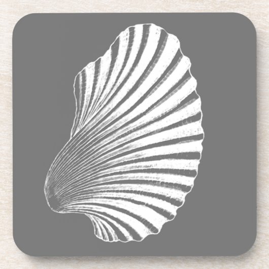 Scallop Shell Block Print, grijs / grijs en wit Onderzetter (Voorkant)