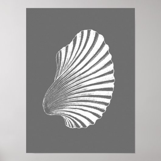 Scallop Shell Block Print, grijs / grijs en wit Poster (Voorkant)