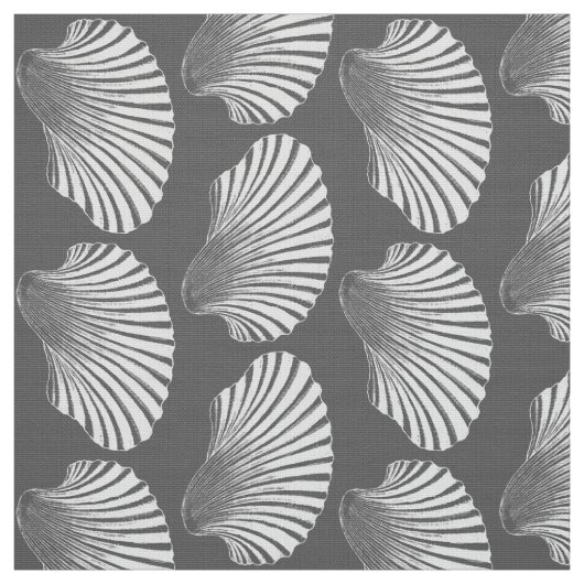 Scallop Shell Block Print, grijs / grijs en wit Stof (Swatch)
