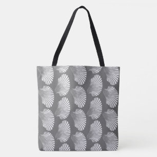 Scallop Shell Block Print, grijs / grijs en wit Tote Bag