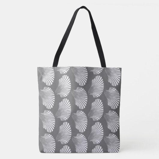 Scallop Shell Block Print, grijs / grijs en wit Tote Bag (Voorkant)