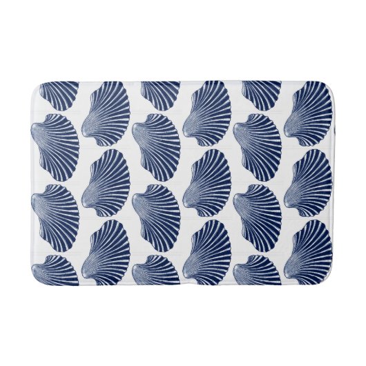 Scallop Shell Block Print, Indigo and White Badmat (Voorkant)