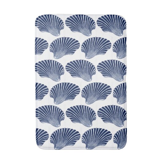 Scallop Shell Block Print, Indigo and White Badmat (Voorkant Verticaal)