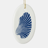 Scallop Shell Block Print, Indigo and White Keramisch Ornament (Rechts)