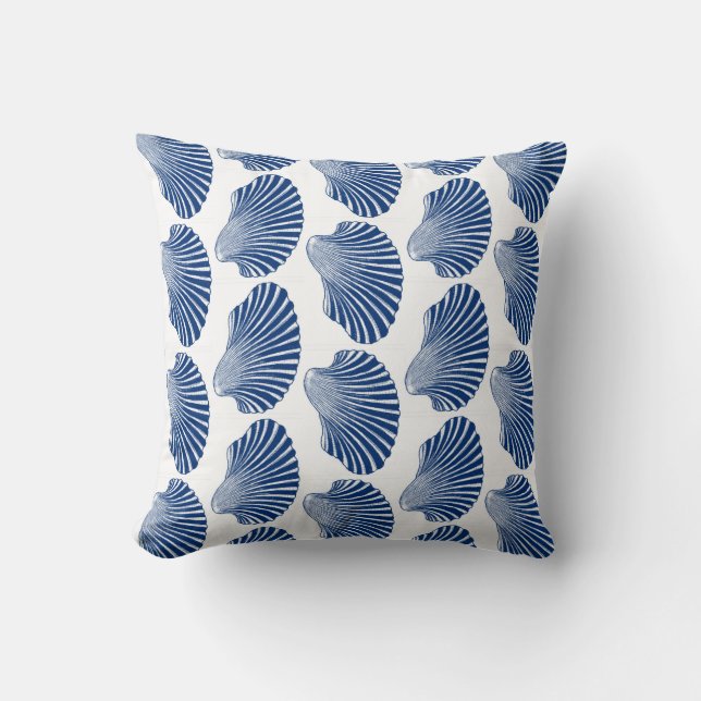 Scallop Shell Block Print, Indigo and White  Kussen (Voorkant)
