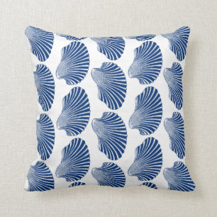 Scallop Shell Block Print, Indigo and White  Kussen