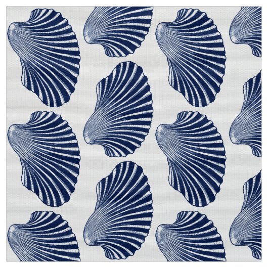 Scallop Shell Block Print, Indigo and White Stof (Swatch)