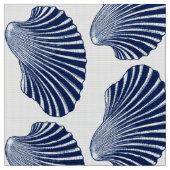 Scallop Shell Block Print, Indigo and White Stof (Close Up)