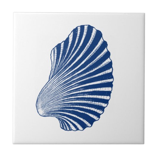 Scallop Shell Block Print, Indigo and White Tegeltje (Voorkant)