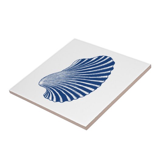 Scallop Shell Block Print, Indigo and White Tegeltje (Zijkant)