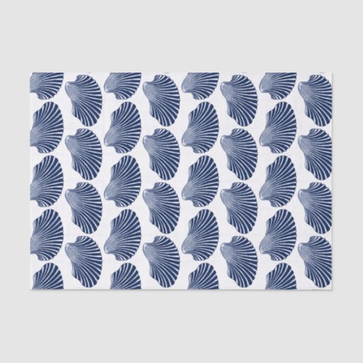 Scallop Shell Block Print, Indigo and White Tissuepapier (Voorkant)