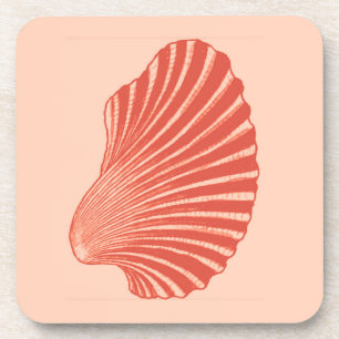 Scallop Shell Block Print, Light Coral Oranje Bier Onderzetter