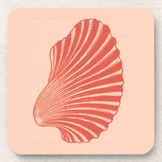 Scallop Shell Block Print, Light Coral Oranje Bier Onderzetter (Voorkant)
