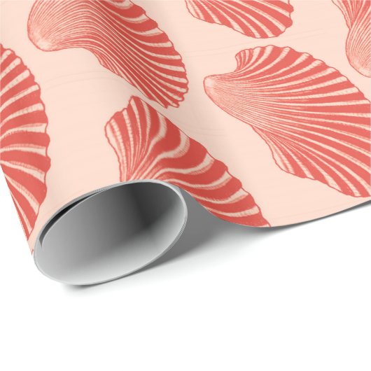 Scallop Shell Block Print, Light Coral Oranje Cadeaupapier (Rol Hoek)