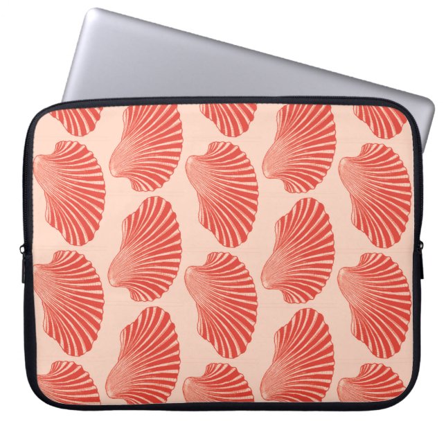 Scallop Shell Block Print, Light Coral Oranje Laptop Sleeve (Voorkant)