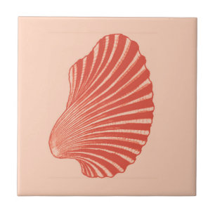 Scallop Shell Block Print, Light Coral Oranje Tegeltje