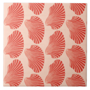 Scallop Shell Block Print, Light Coral Oranje Tegeltje