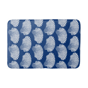 Scallop Shell Block Print, Navy Blue en White Badmat