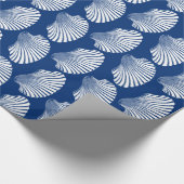 Scallop Shell Block Print, Navy Blue en White Cadeaupapier (Hoek)