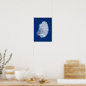 Scallop Shell Block Print, Navy Blue en White Poster (Keuken)
