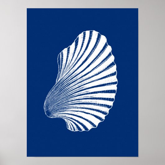 Scallop Shell Block Print, Navy Blue en White Poster (Voorkant)